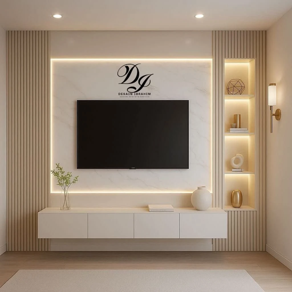 Backdrop TV Minimalis dengan Rak